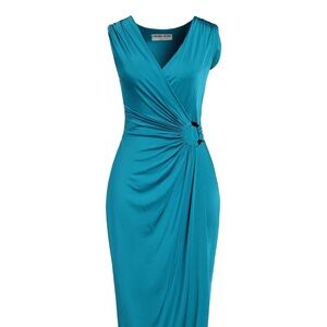 Chiara Boni Teal Gathered Midi Dress